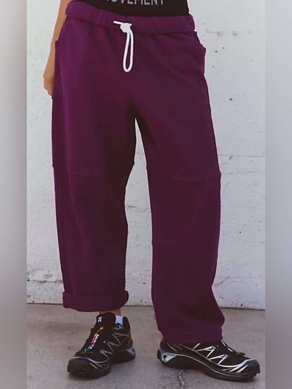 NEW Free People Movement XS Top Score Barrel Pants in Deep Mulberry NWOT Sweats - Picture 4 of 7